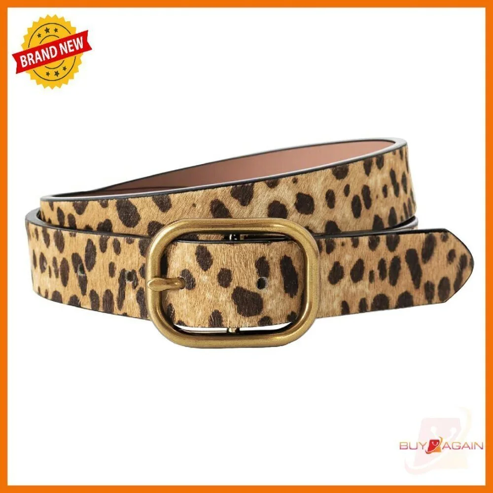 Genuine Leather Leopard Print Belt with Needle Buckle for Women
